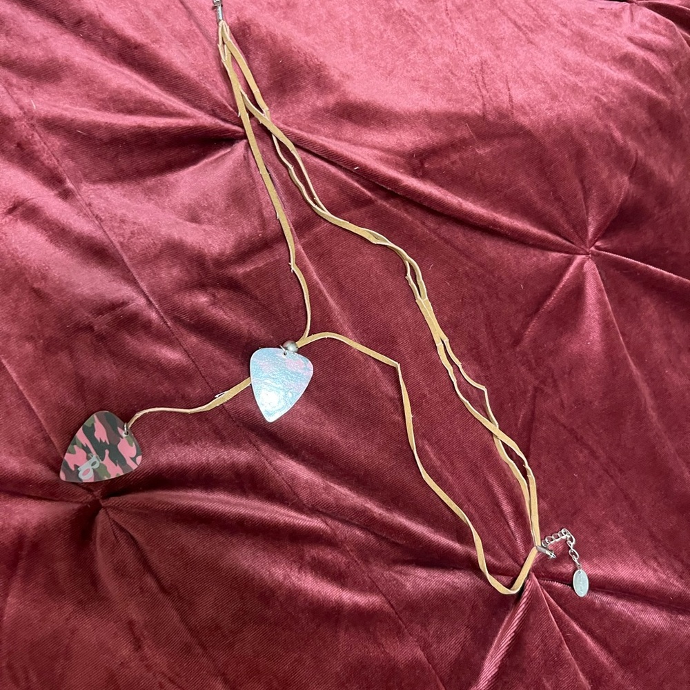 Womens leather guitar pick layer necklace